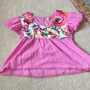 Anthropologie Plenty by Tracy Reese pink embroidered top